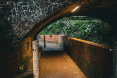 Dark tunnel with cosy lighting