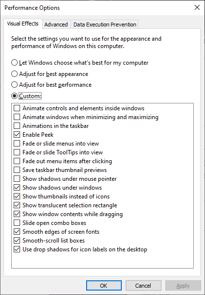 Adjust the appearance and performance of Windows dialog box